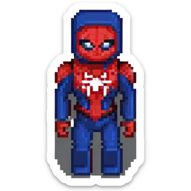 Spider-Man character, pixel art style, inspired by Minecraft, blocky design sticker