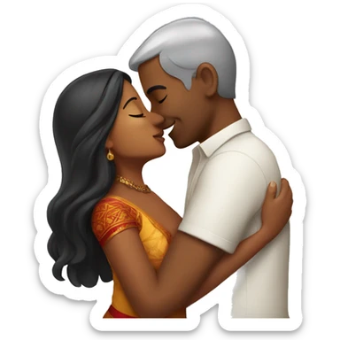 Indian woman kissing white man sticker