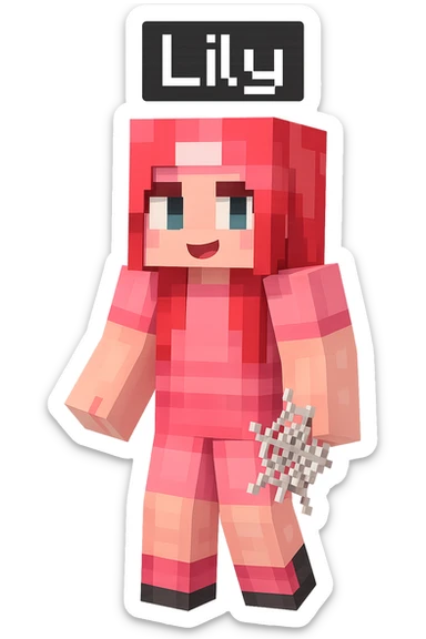 Separate the first character on the right named Lily into its own image, upscale for clarity, and remove the background for a transparent PNG. Focus on clear details and clean edges. sticker