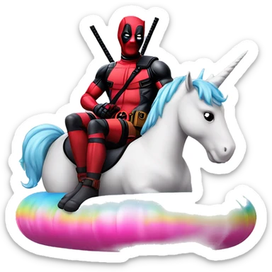 Deadpool chilling on a unicorn floatie sticker