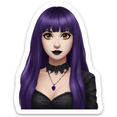 Elissabat-with-bangs-long-hair-dark-purple-and-black-vampire-goth-makeup-pinkeyes-romanticgothcloses- sticker