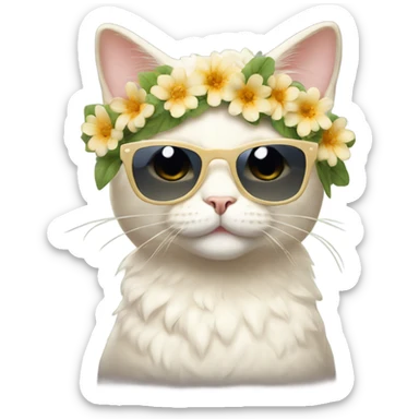 Cream cat wearing sunglasses, wearing a flower crown sticker
