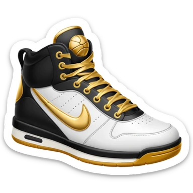 a basketball shoe with gold laces sticker