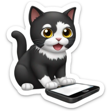 black-cat-with-phone sticker