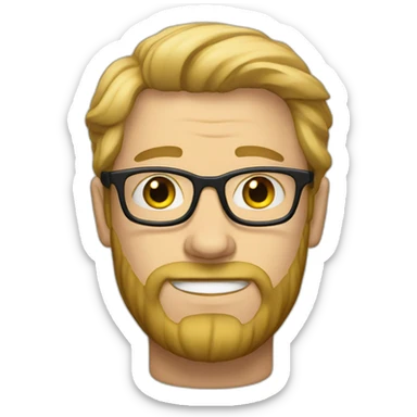 Long-faced white guy with glasses, blonde hair and beard sticker