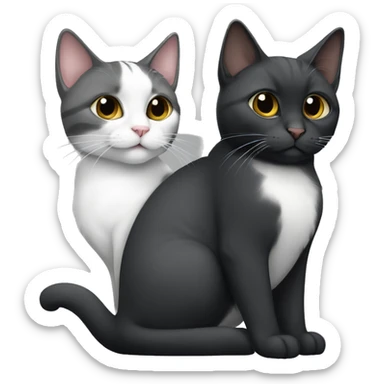 TWO cats: one that is dark grey and white, and one that is black sticker