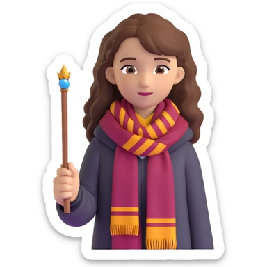 Hermione Granger with wand and Gryffindor scarf sticker