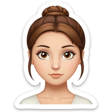 girl, brown hair in a bun, hazel eyes, eyeliner sticker