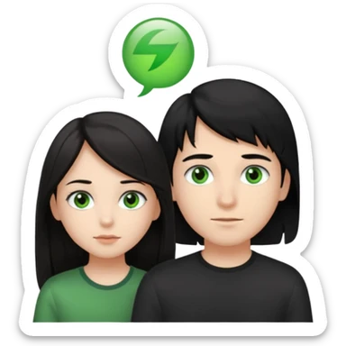  chico pelo negro ojos grises junto a chica pelo castaño largo ojos verdes sticker