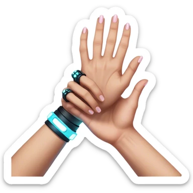 Neon cyberpunk style 
male hand holding female sticker