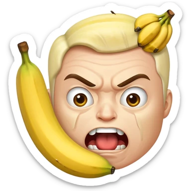 Una persona enojada Que tiene la cara Caliente pero a la vez fría sosteniendo una banana sticker