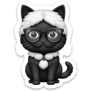 black cat full body wearing white glasses with square modern frames sticker