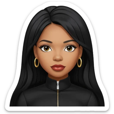 Tenitra Michelle Williams, R&B Singer (b.1979) from Destiny's Child with long jet black hair, medium dark skin, black outfit sticker