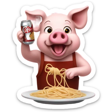 Pig eating spaghetti and drinking Dr Pepper  sticker