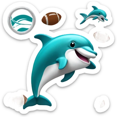 Make an emoji of a Miami dolphin, jumping through a hoop while catching a football sticker
