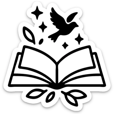 A drawing of an open book with magic emanating from it, featuring sharp outlines, rough shadows, and strong highlights on all elements where appropriate. The style is a clear drawing, not stylized art, with expressive contrast and defined contours. Use the reference image for composition. sticker