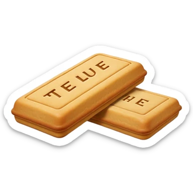two or three rectangular golden-brown biscuits with fine ridged edges and a delicate imprint reading 'Thé LU' in the center, smooth dry slightly raised surface, classic French tea-time look, soft lighting, subtle shadows, emoji scale sticker