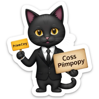 Cat in a black suit holding a sign with the inscription "PrimeCopy" sticker