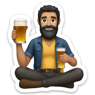 Dark hair beard man drinking beer crossed legs sticker