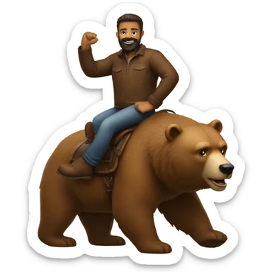 Man with beard riding a bear sticker
