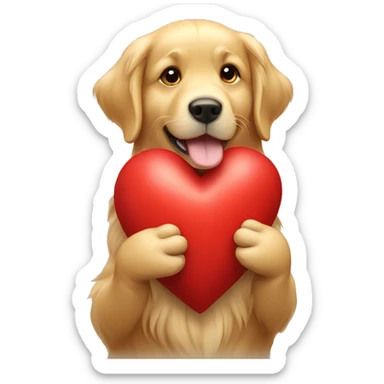 Golden Retriever holding a red heart with his paws  sticker