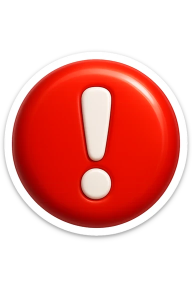 emoji stile iphone di segnale di pericolo rosso con punto esclamativo bianco, iperealistico 4k sticker