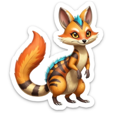 Fiery Wicked Cool Hot Edgy Badass Genet-Numbat-Sergal-Meloetta-Vernid-fusion-hybrid-creature sticker