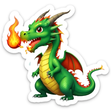 Green dragon spiting out a fireball sticker
