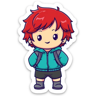 chibi character with red hair, cute expression sticker