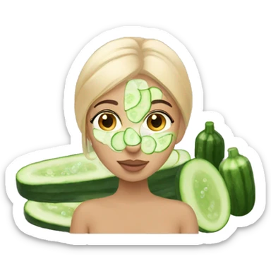 Girl having a spa day with cucumber on her face sticker