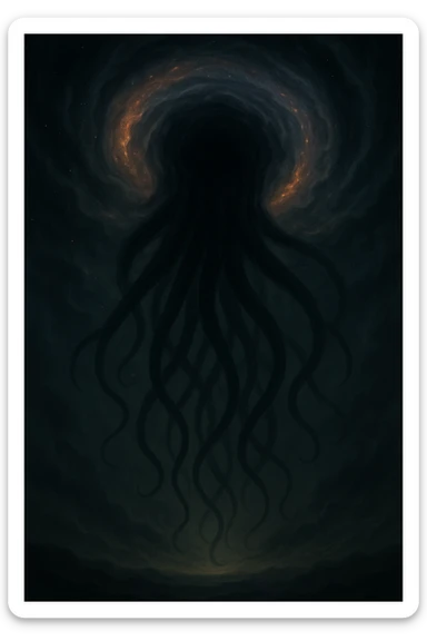 Show only the tentacles emerging from the vortex in the sky, no visible creature, cosmic horror style, dramatic lighting, swirling clouds and energy. Focus on the tentacles and the vortex atmosphere with cosmic horror elements and dramatic lighting effects. sticker