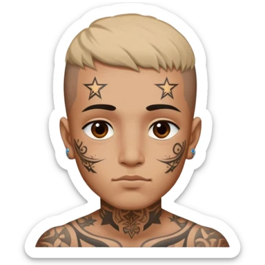 Duki has small face tattoos, including a star near his eye and script on his forehead. He also has visible neck tattoos, often with symbolic or personal meanings. sticker