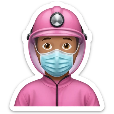 man in  pink protection clothes with full-faced mask sticker