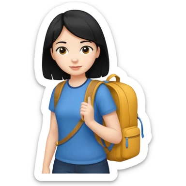 girl with black hair in short sleeves going to school sticker