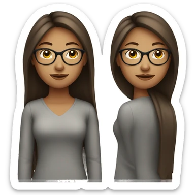 A woman with straight brown hair with backwards glasses sticker
