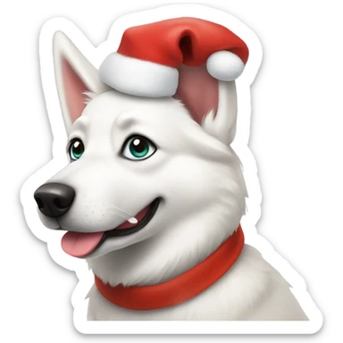 White Australian Husky wearing santa hat sticker