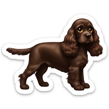 Chocolate brown cocker spaniel with lightsaber sticker