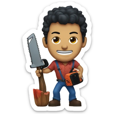 ash from evil dead smiling with chainsaw sticker