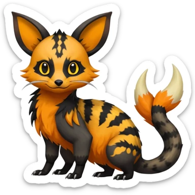 Rare exotic realistic cute epic aesthetic gothic colorful Salandit-Eevee-Civet-species-Fakemon-hybrid-creature, with markings, full body sticker