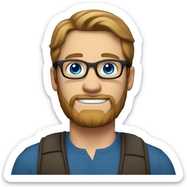 white man, brown straight hair, roundglasses, dbeard, glasses, blue eyes, no body, smiling sticker