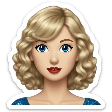 Taylor Swift in a glittery blue dress and butyfull eyes sticker