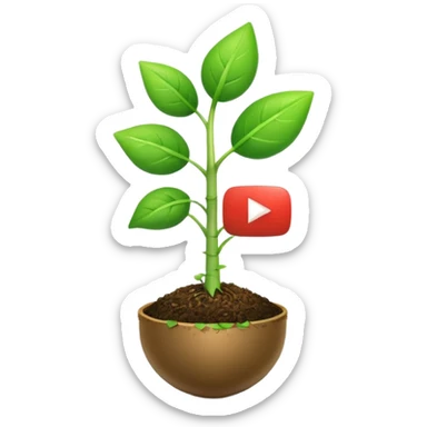 YouTube play icon growing from a small sprout sticker