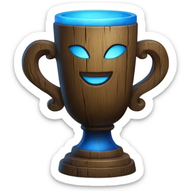 A magical goblet, large and imposing, made of aged wood with a smooth surface. It emits a kind of blue fire, standing out as a symbol of power and mystery. sticker