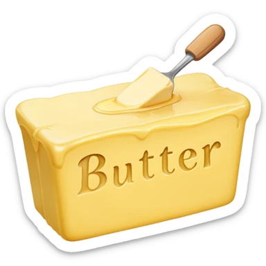 Create an image with butter and text in front that says butter  sticker