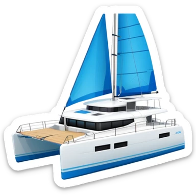 a lagoon 42 catamaran with no wording on the boat and an i message chat bubble icon coming out the top of the boat  sticker