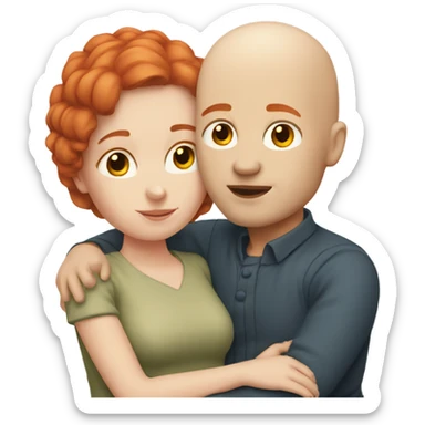 Bald boy and redheaded girl cuddling  sticker