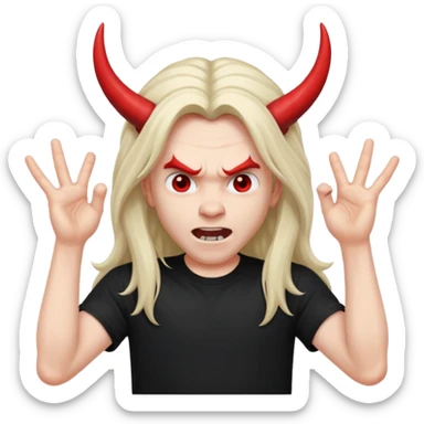 Long haired headbanging with hands in devil horns position sticker