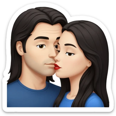 White Man with dark hair kissing white woman with long dark hair ios style sticker