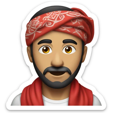 Olive skined turkish drag king with thick eyebrows, facial hair and a red bandana around his forehead. sticker