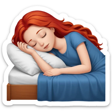 Red long hair girl sleeping in bed alone sticker